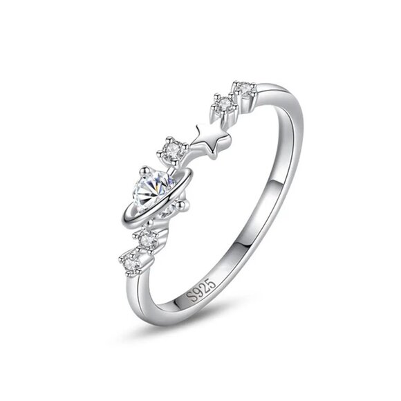 .925 Sterling Celestial Star and Planet Ring with lab-created Diamonds - Picture 1 of 6
